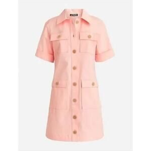 J. Crew Gamine Shirt Dress Light Pink Cotton Twill Patch Pockets Mini Size 6 S